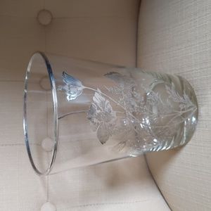 MCM Silver Rimmed Bar Ware Ice Bucket With Silver Overlay Flowers Design 5 1/2×8